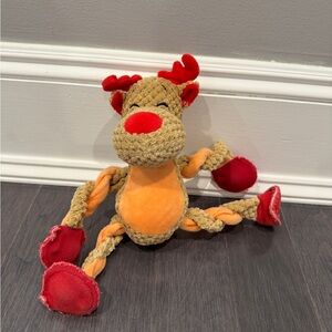 PlushTough Pet Dog Reindeer Toy with Red and Orange Accents